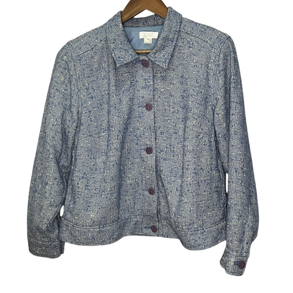 Christopher & Banks Womens Blazer Blue Collar/ Buttons Office Dressy Medium